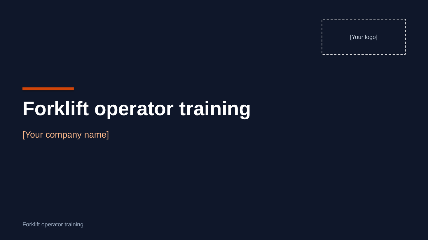 Title slide of the operator training deck, with spaces for your logo and company name