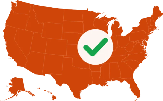 Map of the United States with a green check mark